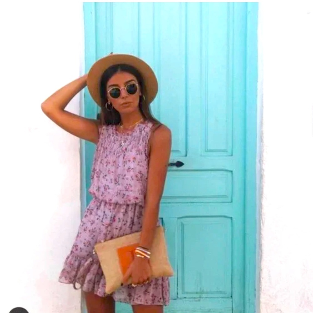 Zara Blogger Favorite Criss Cross Back Floral Lilac Mini Dress Size Medium